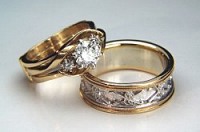 22kt Gold Golf Motif Wedding Ring & Diamond Ring